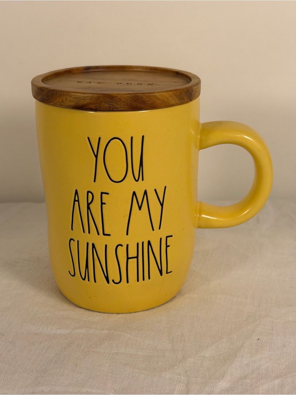 Rae Dunn You Are My Sunshine Yellow Mug w/ Wood Lid - Rare Color & Lid
